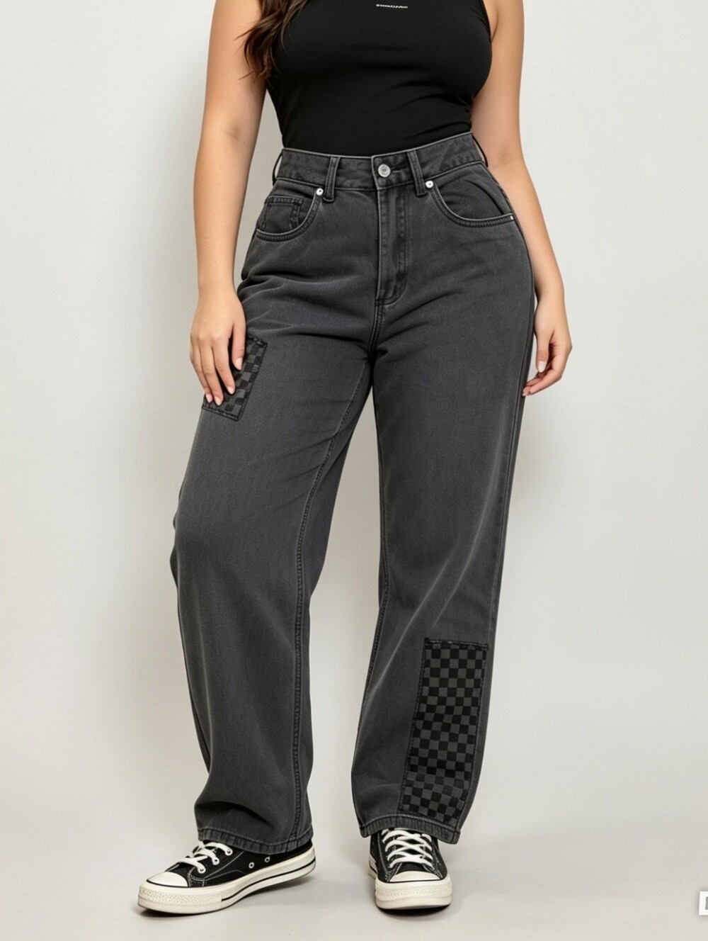 Vans Sirelle Patchwork Jeans NWT Size 24 Black Wide Leg Y2K Skater Denim